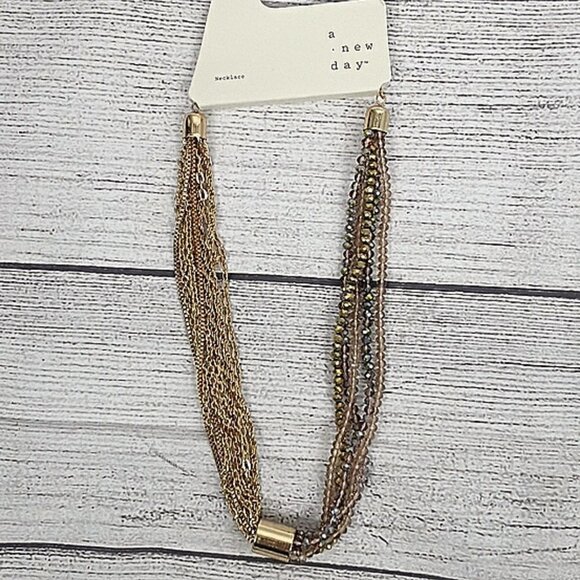 Gold Beaded Chain Necklace A NEW DAY Womens Fashion Necklace - Picture 5 of 6